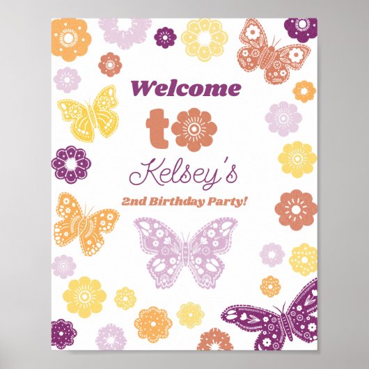 レトロバタフライ誕生日ようこそ印刷可能 ポスター (正面)