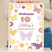 レトロバタフライ誕生日ようこそ印刷可能 ポスター