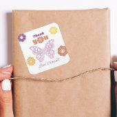 レトロバタフライ誕生日サンキュー スクエアシール