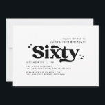 レトロバックモダン白ミニマル60歳の誕生日 招待状<br><div class="desc">60誕生日招待状ミニマルモダンシンプルレトロ白黒タイポグラフィデザイン</div>