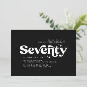レトロバック白ミニマルモダン70歳の誕生日 招待状 (スタンド正面)