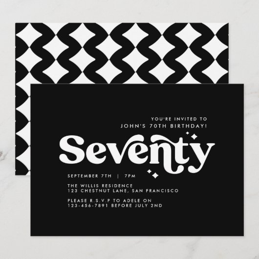 レトロバック白ミニマルモダン70歳の誕生日 招待状 (正面/裏面)