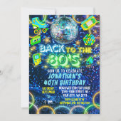 レトロバック80sネオンカラフルグロー誕生日 招待状 (正面)