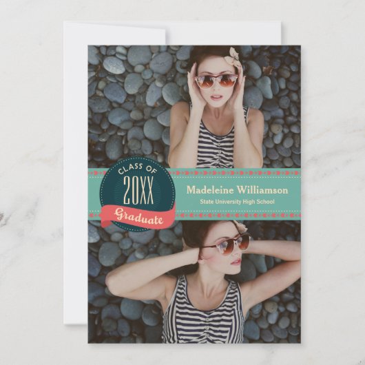 レトロバッジ（矢印あり） 2写真卒業 招待状 (正面)