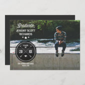 レトロバッジ&矢印フォト卒業招待状 招待状 (正面/裏面)