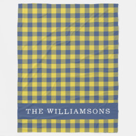 レトロバッファロープレイドイエローブルーパーソナライズされたネーム フリースブランケット