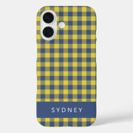 レトロバッファロープレイドイエローブルーパーソナライズされた名 iPhone 16ケース