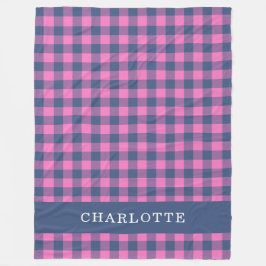 レトロバッファロープレイドピンクブルーパーソナライズされたネーム フリースブランケット
