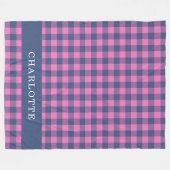 レトロバッファロープレイドピンクブルーパーソナライズされたネーム フリースブランケット (正面(横))