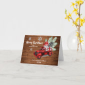 レトロバッファローレッドトラック格言素朴クリスマス カード (黄色い花)