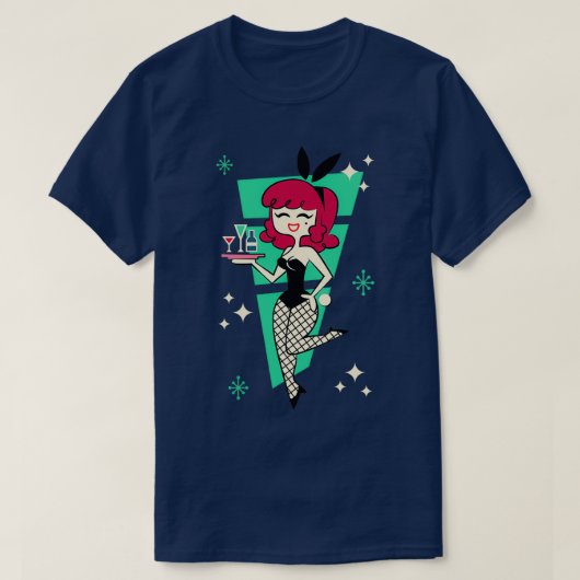 レトロバニーレッドヘッドピンナップ Tシャツ (デザイン正面)