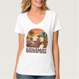 レトロバハマビーチ女性サマーバケーションサンセット Tシャツ