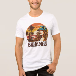 レトロバハマビーチ 女性 夏の休暇 夕日 トライブレンドTシャツ