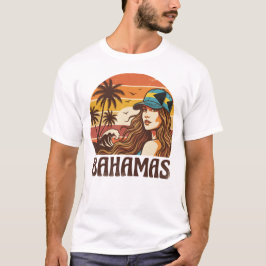 レトロバハマビーチ 女性 夏の休暇 夕日 Tシャツ
