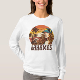 レトロバハマビーチ 女性 夏の休暇 夕焼け Tシャツ