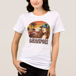 レトロバハマビーチ 女性 夏季休暇 夕焼け トライブレンドTシャツ