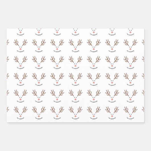 レトロバブルレターのトナカイのクリスマスカスタム ラッピングペーパーシート (正面3)