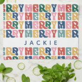 レトロバブルレターカスタムクリスマス キッチンタオル (折り畳み)