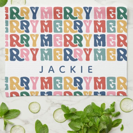 レトロバブルレターカスタムクリスマス キッチンタオル (折り畳み)