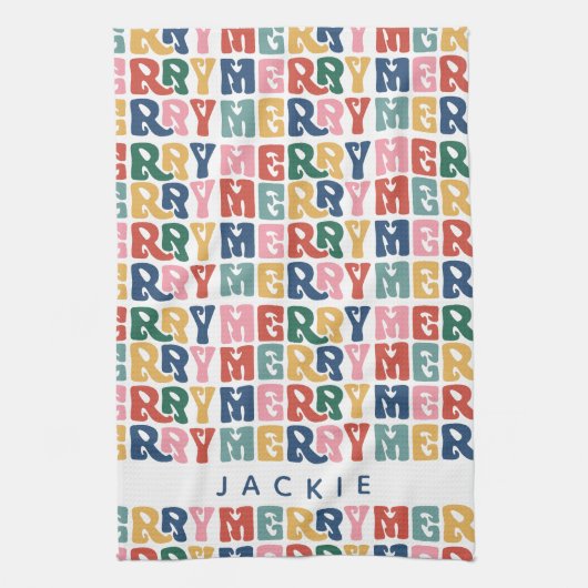 レトロバブルレターカスタムクリスマス キッチンタオル (縦)