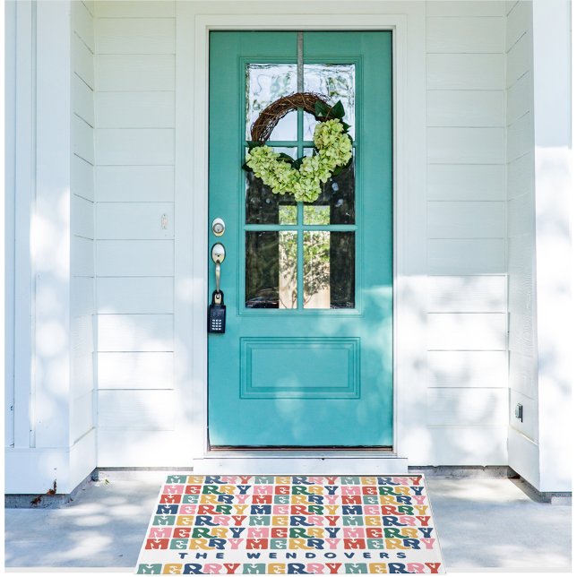 レトロバブルレターカスタムクリスマス ドアマット (クリエイターアップロード済み)