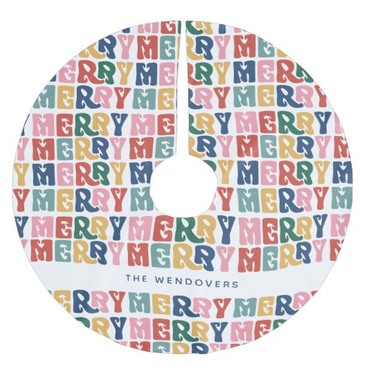 レトロバブルレターカスタムクリスマス ブラッシュドポリエステルツリースカート (正面)