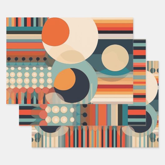 レトロバブル円とストライプ338 ラッピングペーパーシート (セット)