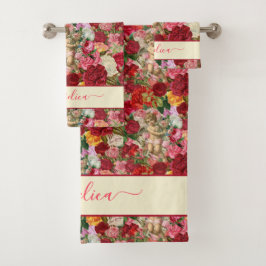 レトロバラとChintzyヴィンテージケルブパターン バスタオルセット