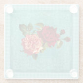 レトロバラブルーグリーンヴィンテージ国 ガラスコースター (裏面)