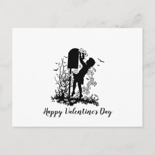 レトロバレンタインガールメールボックスシルエット ポストカード