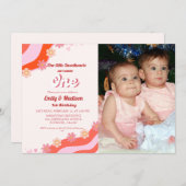 レトロバレンタインスウィートジョイントファースト誕生日 招待状 (正面/裏面)