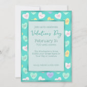 レトロバレンタインデイキャンディハートオンティール(緑がかった色) 招待状 (正面)