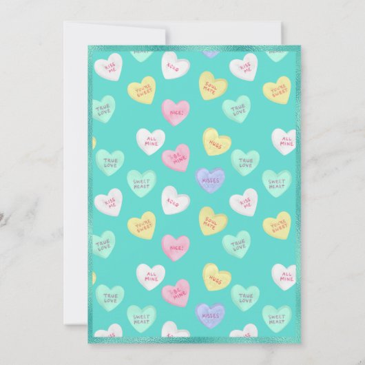 レトロバレンタインデイキャンディハートオンティール（緑がかった色） 招待状 (裏面)