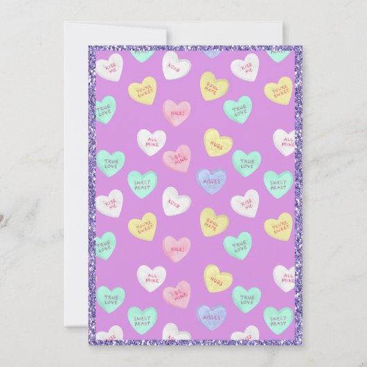 レトロバレンタインデイキャンディハートオンパープル 招待状 (裏面)