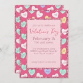 レトロバレンタインデーハートオンピンク 招待状 (正面/裏面)