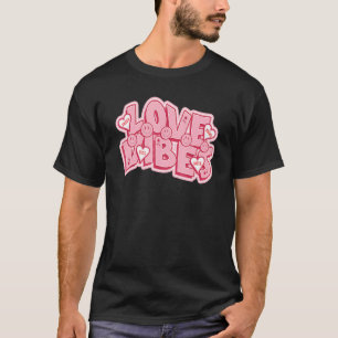 レトロバレンタインデーラブビーブハッピー顔ピンクH Tシャツ