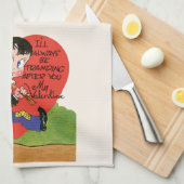 レトロバレンタインデーヴィンテージホボボーイハート キッチンタオル (四つ折り)