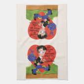 レトロバレンタインデーヴィンテージホボボーイハート キッチンタオル (縦)