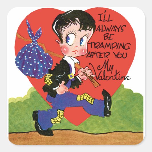 レトロバレンタインデーヴィンテージホボボーイハート スクエアシール (正面)