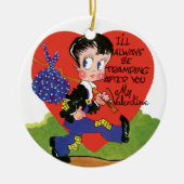 レトロバレンタインデーヴィンテージホボボーイハート セラミックオーナメント (正面)