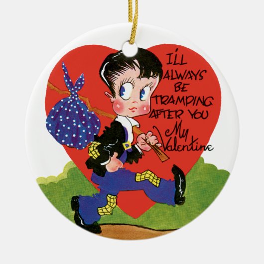 レトロバレンタインデーヴィンテージホボボーイハート セラミックオーナメント (正面)