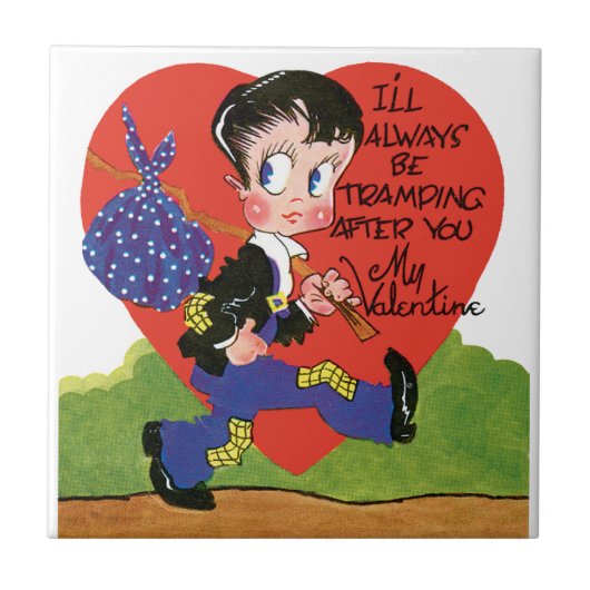 レトロバレンタインデーヴィンテージホボボーイハート タイル (正面)