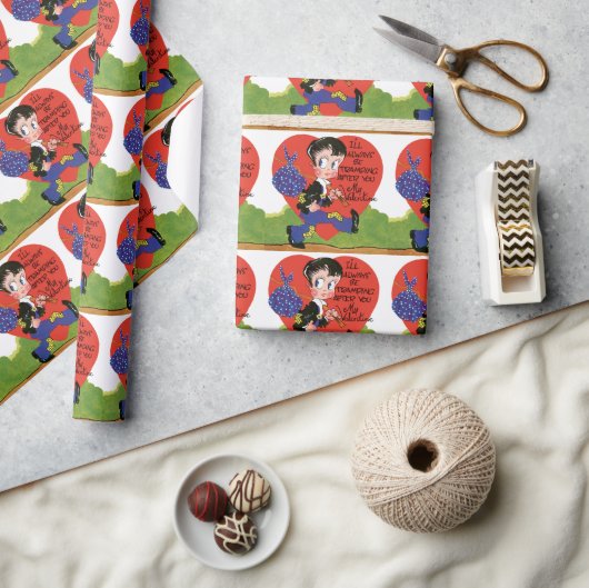 レトロバレンタインデーヴィンテージホボボーイハート ラッピングペーパー (クラフト)