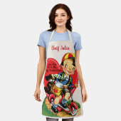 レトロバレンタインデーヴィンテージ少年オンザスクーター エプロン (着用した状態)