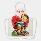 レトロバレンタインデーヴィンテージ少年オンザスクーター エプロン (正面)