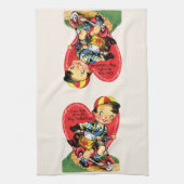 レトロバレンタインデーヴィンテージ少年オンザスクーター キッチンタオル (縦)