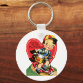 レトロバレンタインデーヴィンテージ少年オンザスクーター キーホルダー (正面)