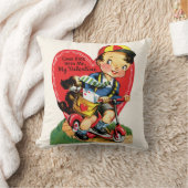 レトロバレンタインデーヴィンテージ少年オンザスクーター クッション (ブランケット)