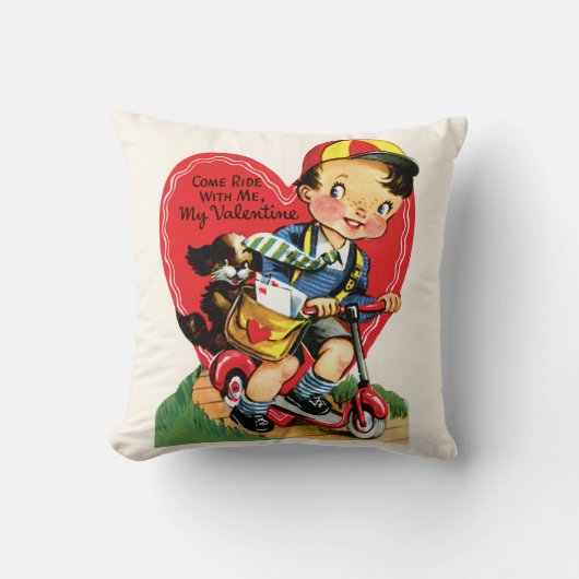 レトロバレンタインデーヴィンテージ少年オンザスクーター クッション (正面)