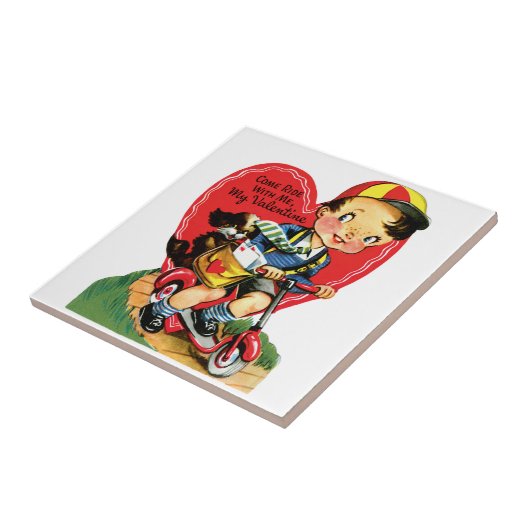 レトロバレンタインデーヴィンテージ少年オンザスクーター タイル (側面)